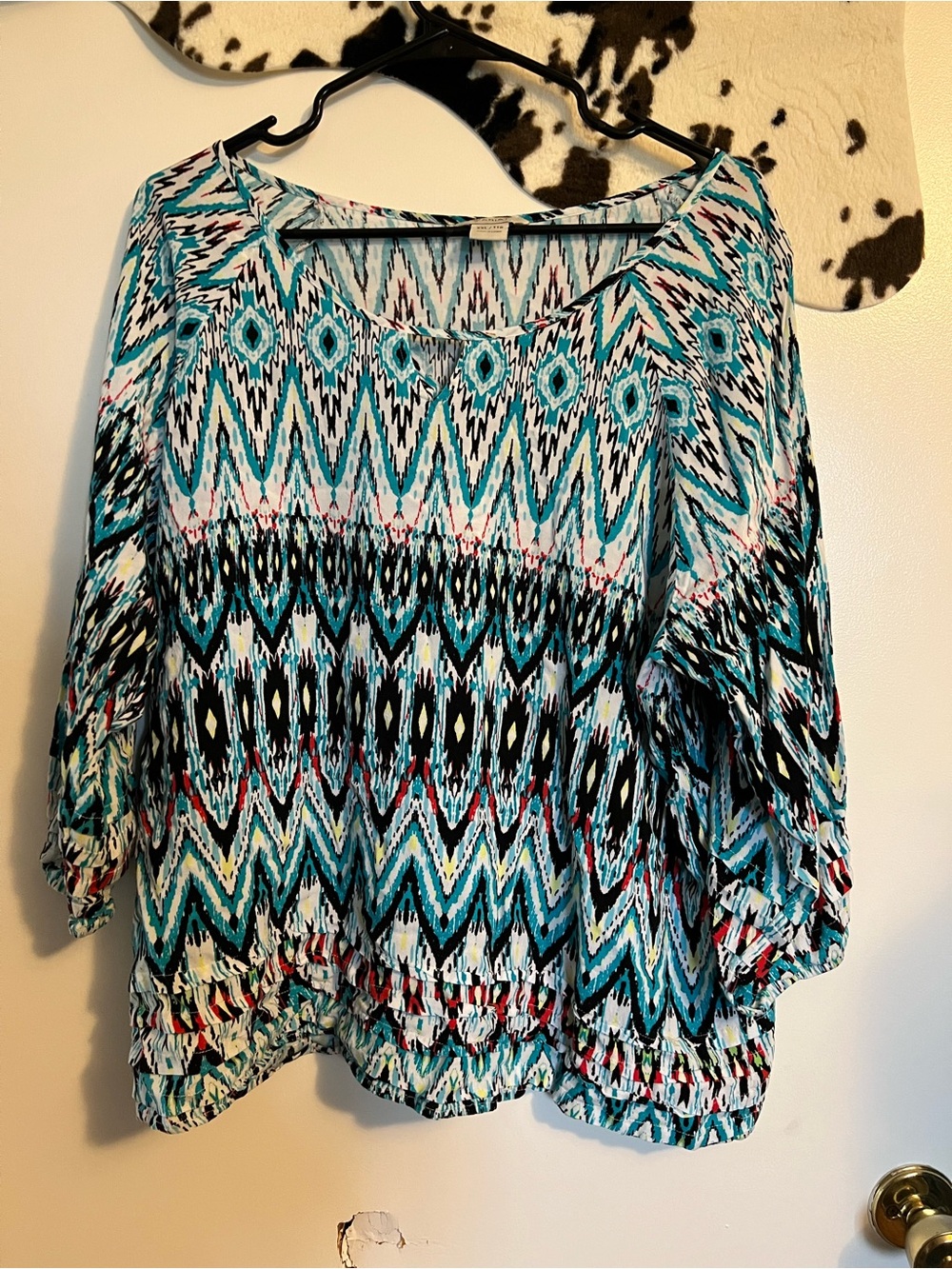 Ariat Teal & Black Geometric Print Blouse